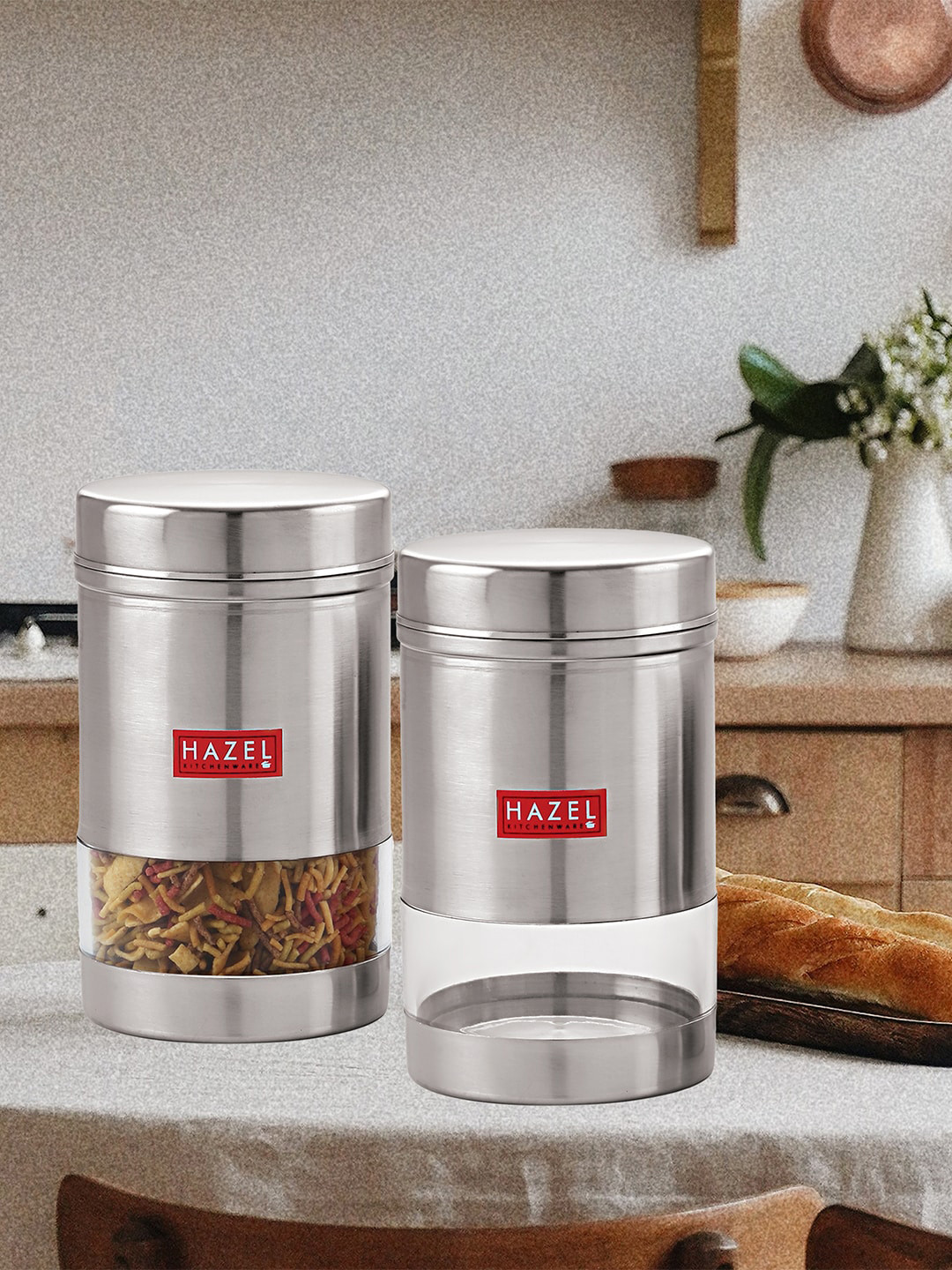

HAZEL Silver-Toned Set Of 2 Stainless Steel Kitchen Container 1700 ml Each