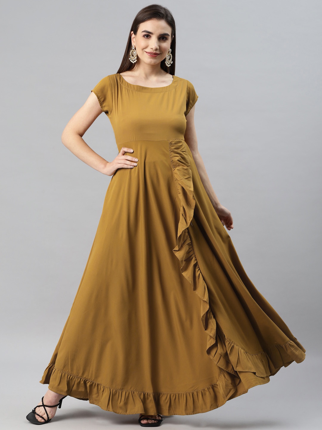 

MBE Women Mustard Yellow Ruffled Crepe Anarkali Kurta