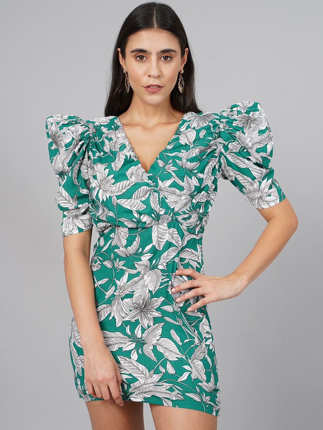 

SCORPIUS Women Green Tropical Dress