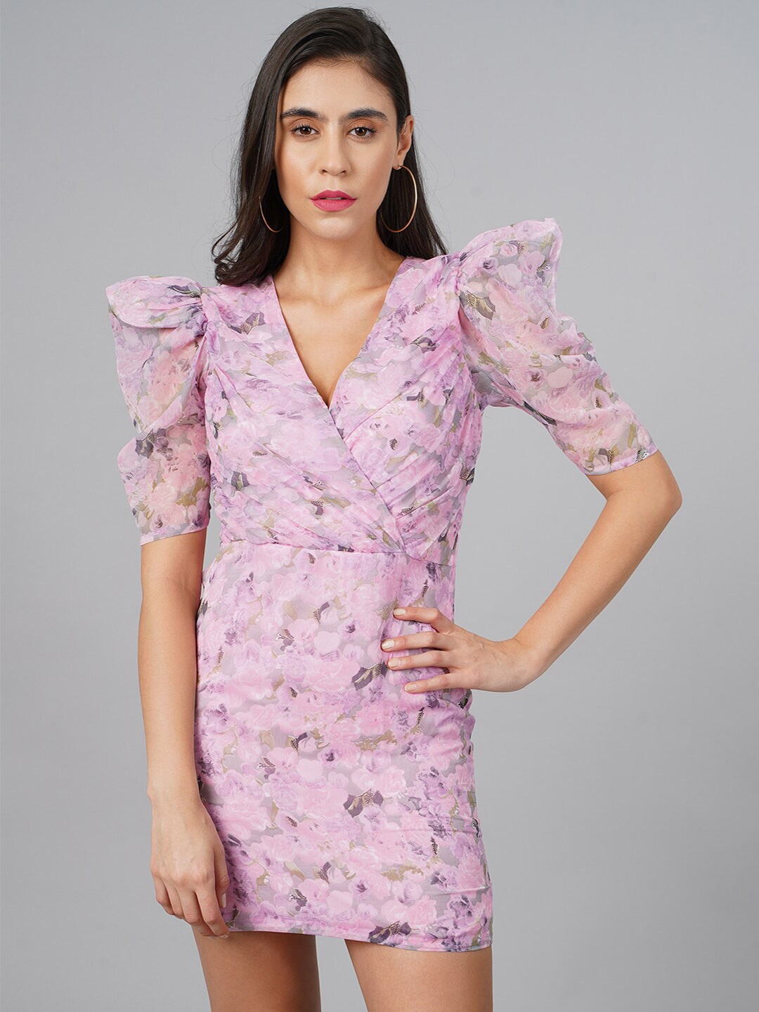 

SCORPIUS Women Pink Floral Chiffon Dress