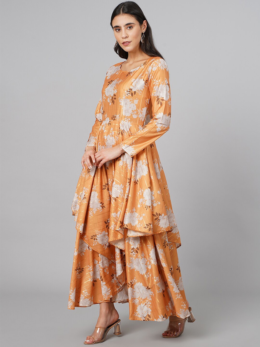 

SCORPIUS Floral Print Maxi Dress, Mustard