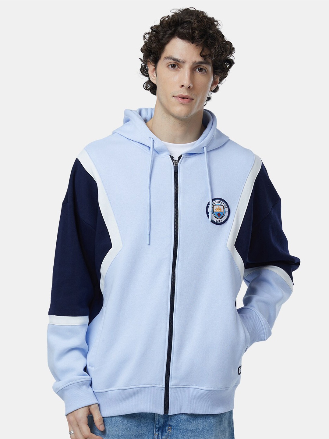 

The Souled Store Men Blue Hooded Pure Cotton Oversized Sweatshirt