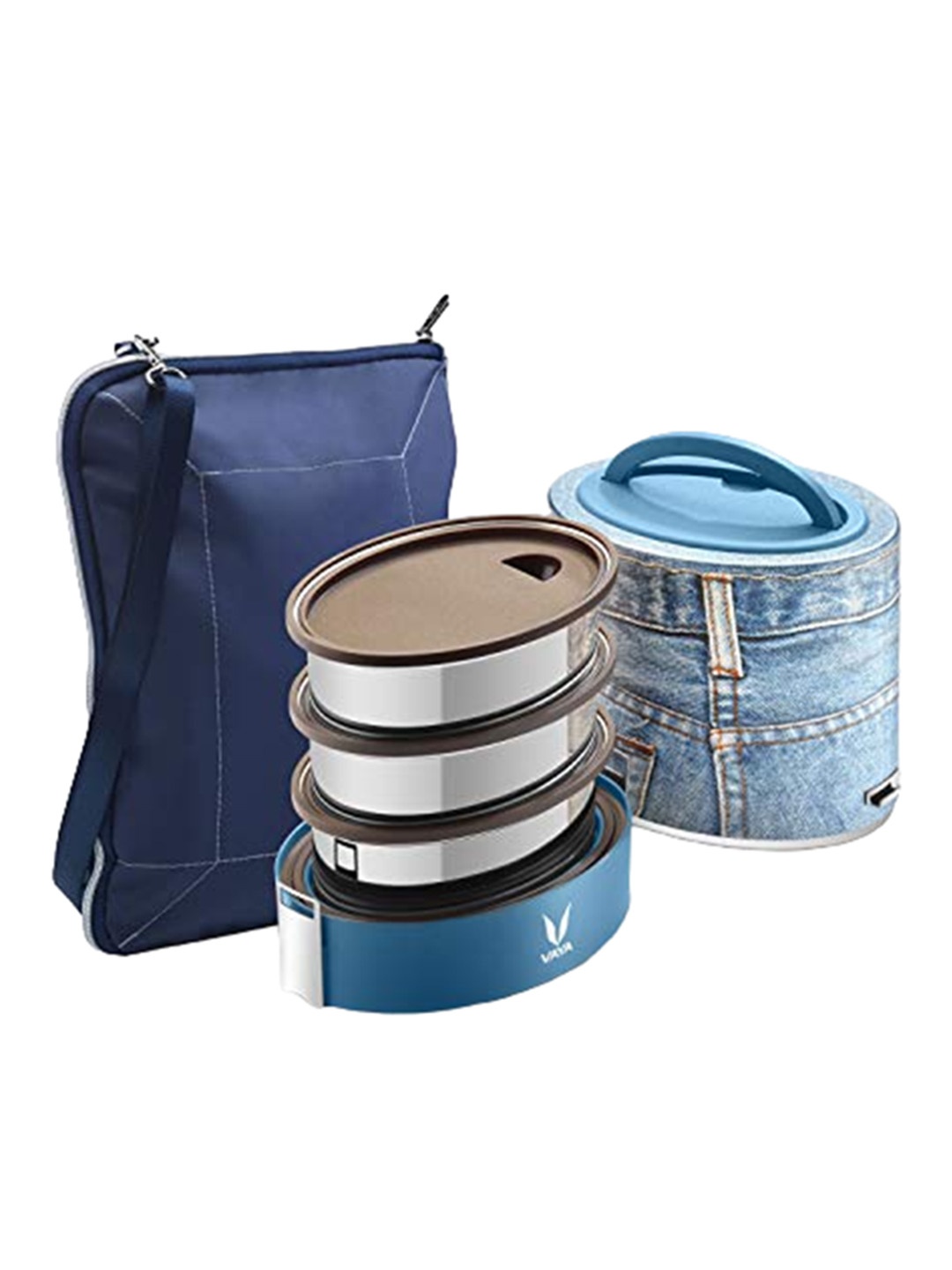 

Vaya Tyffyn Flex Blue Stainless Steel Lunch Box With 4 Containers 1 L