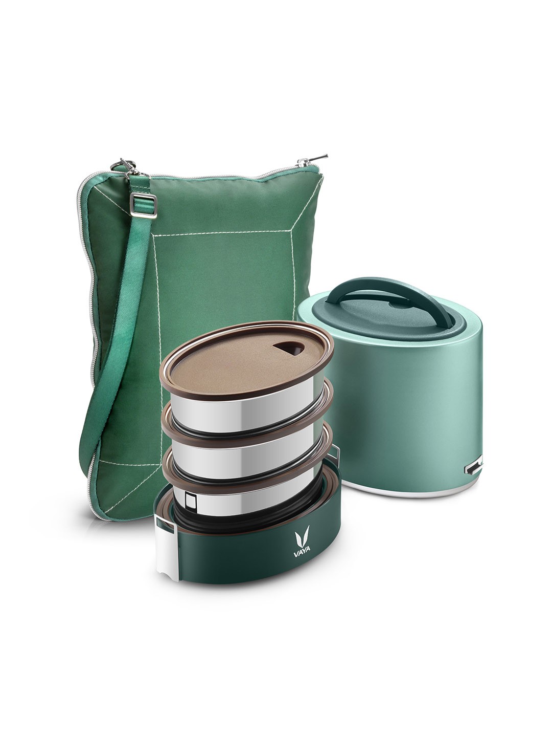 

Vaya Tyffyn Flex Green Stainless Steel Lunch Box With 4 Containers 1 L