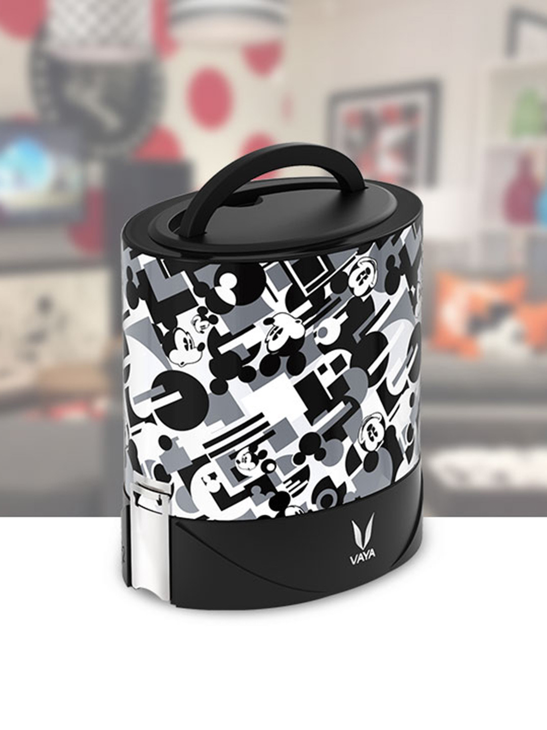 

Vaya Tyffyn Flex Black & White Mickey Print Stainless Steel Lunch Box With Cover 1 L