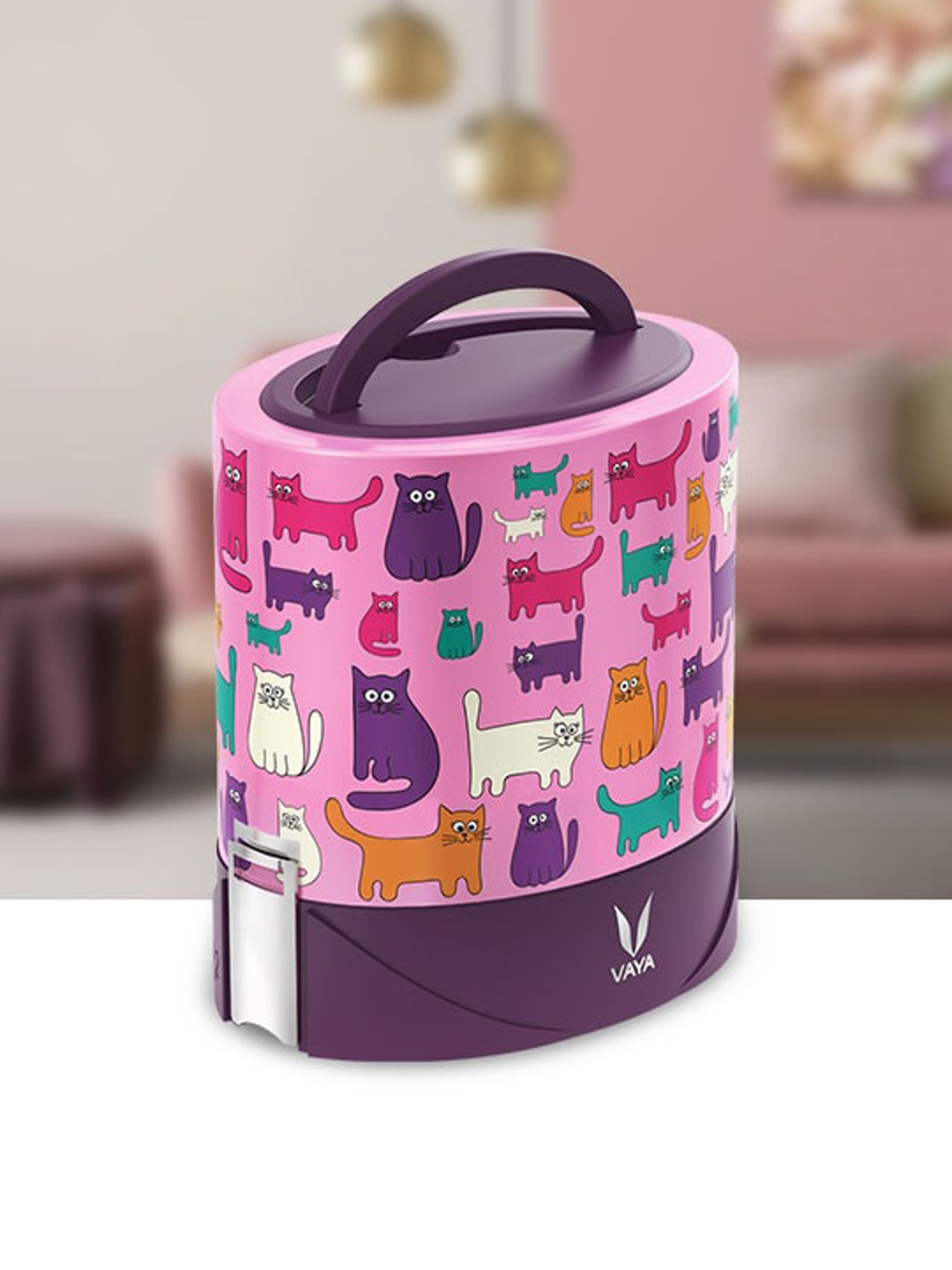 

Vaya Pink & Purple Printed Lunch Box with Bag Mat 1 L