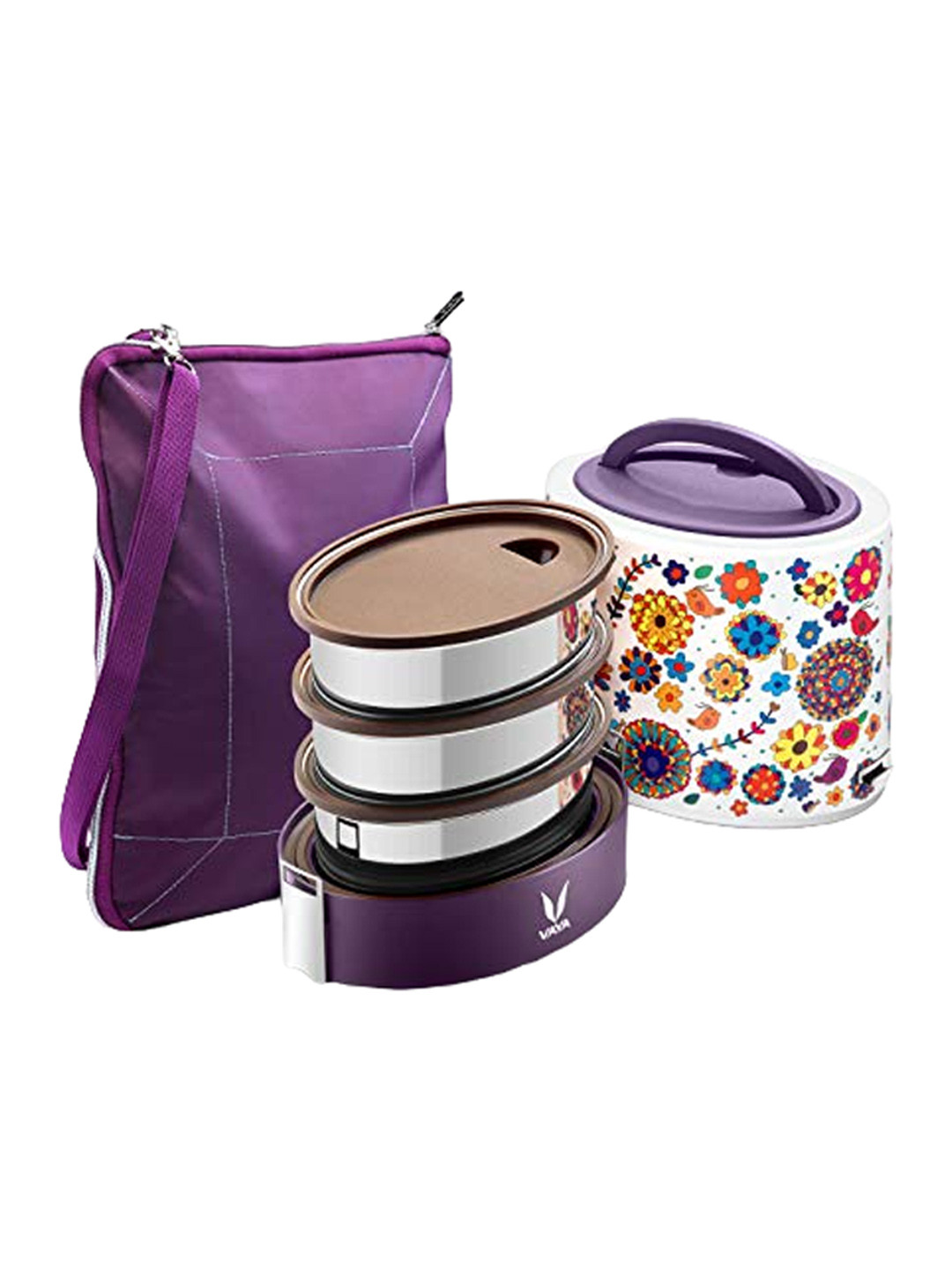 

Vaya White & Purple Printed Lunch Box- 1 L