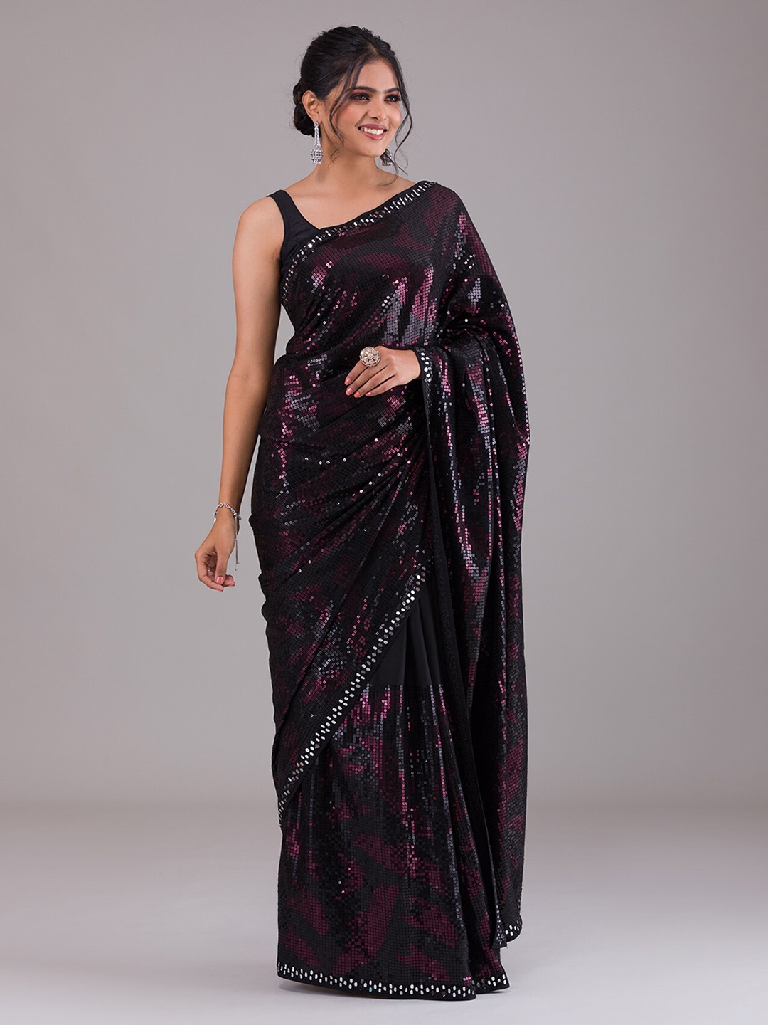 

Koskii Black & Purple Embellished Sequinned Saree