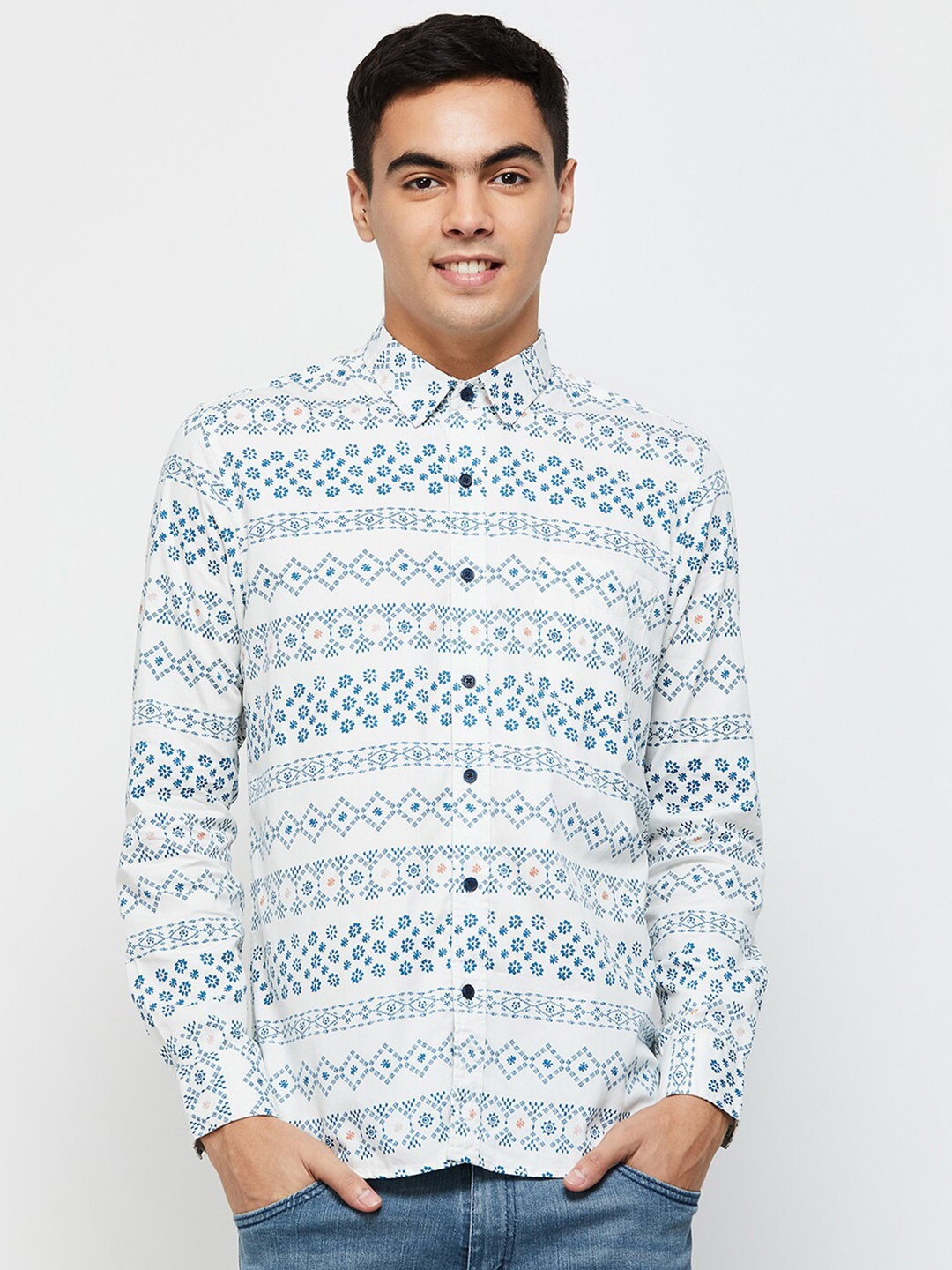 

max Men Printed Cotton Casual Shirt, Off white