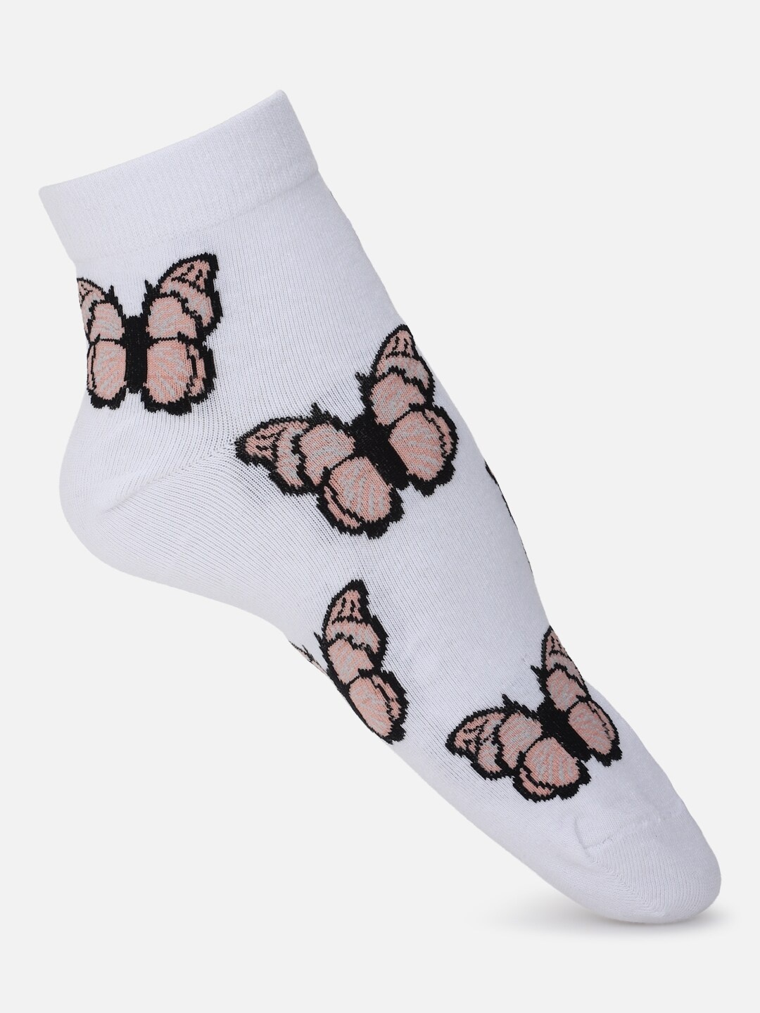 

FOREVER 21 Women White Butterfly Printed Ankle-Length Socks