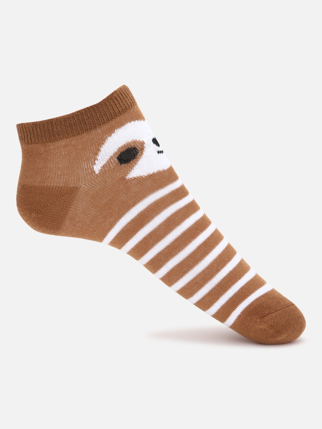 

FOREVER 21 Women Brown & White Striped Ankle-Length Socks