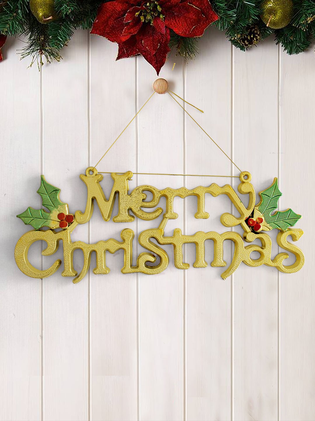 

TIED RIBBONS Gold-Toned Merry Christmas Wall Door Tree Hanging