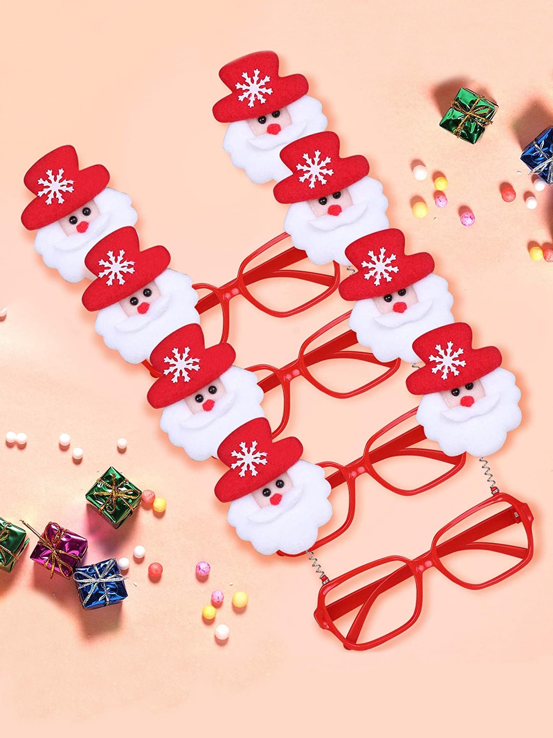 

TIED RIBBONS Set Of 4 Christmas Party Props Goggles, Red