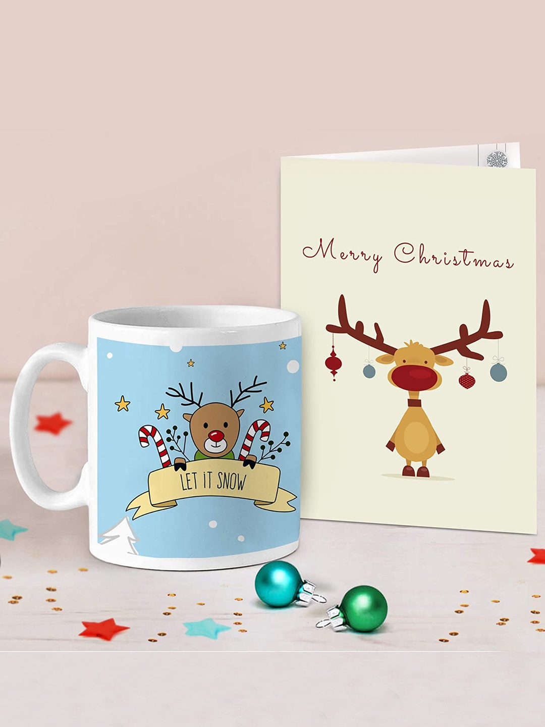 

TIED RIBBONS Christmas Printed Coffee Mug with Greeting Card Gift Pack, Blue