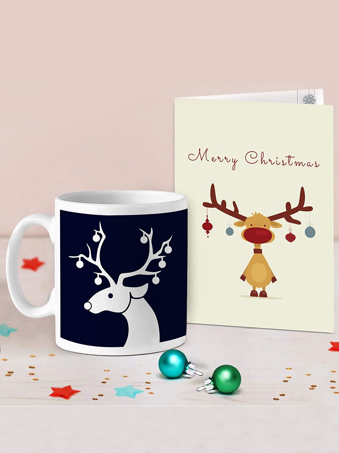 

TIED RIBBONS Printed Christmas Coffee Mug with Greeting Card Gift Pack Gift Set, Black