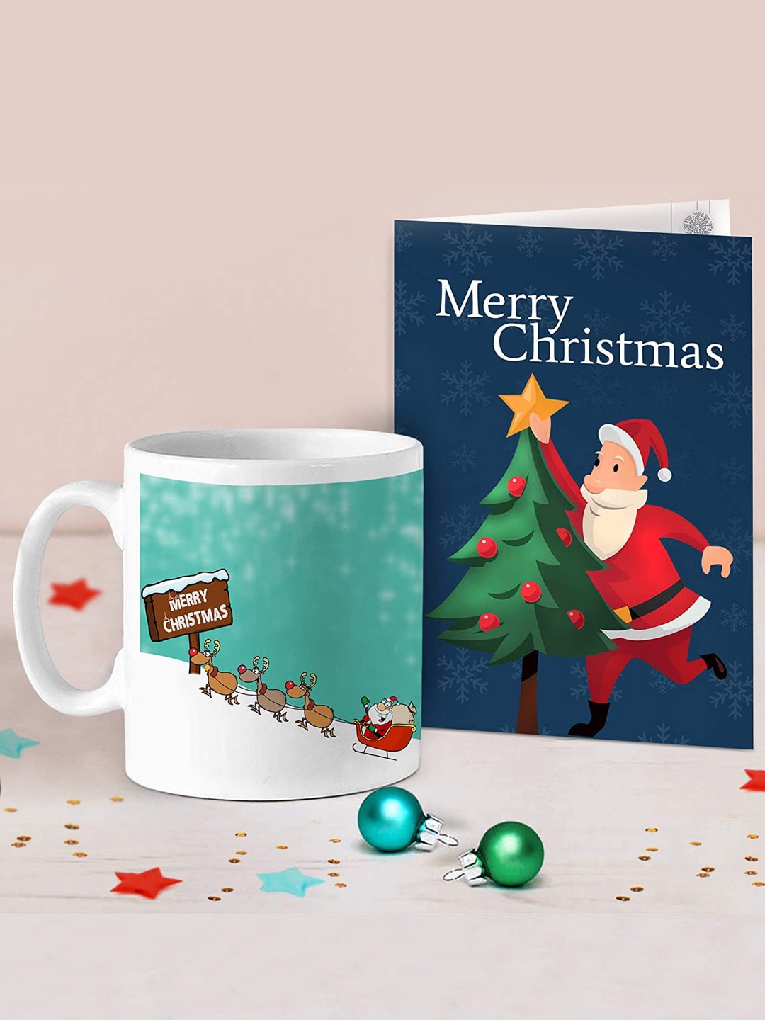 

TIED RIBBONS Christmas Printed Coffee Mug with Greeting Card Gift Pack, Blue