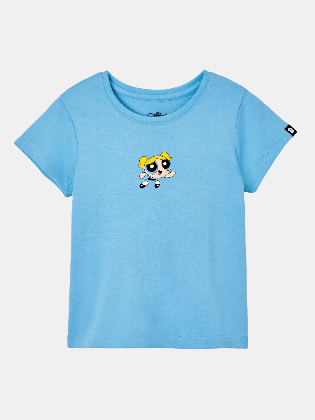 

The Souled Store Girls Blue Powerpuff Girls: Bubbles Printed Pure Cotton T-shirt