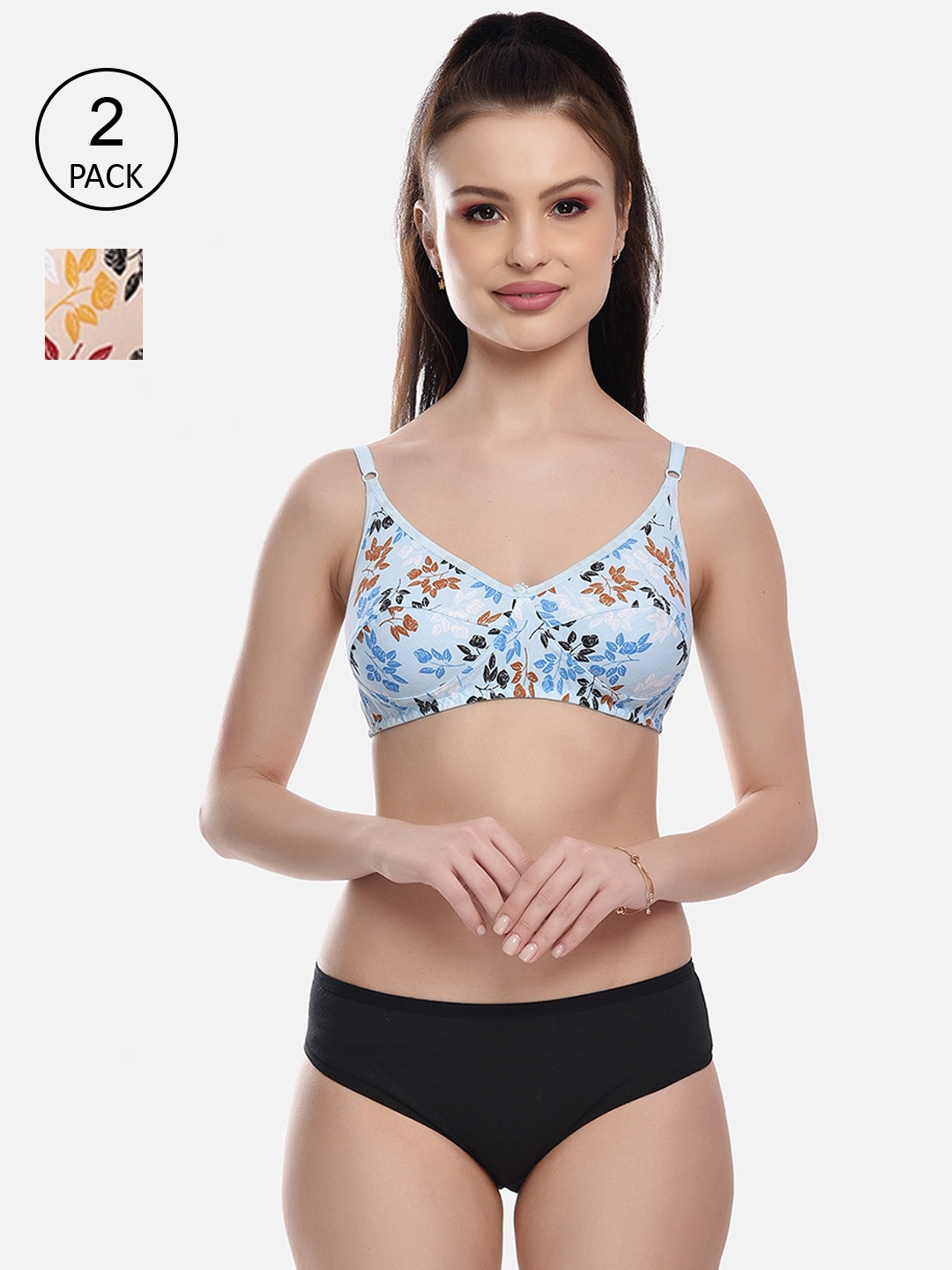 

FIMS Women Pack of 2 Blue & Beige Printed Lingerie Set