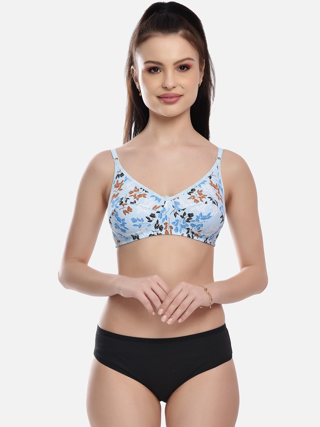 

FIMS Women Blue & Black Floral Printed Lingerie Set