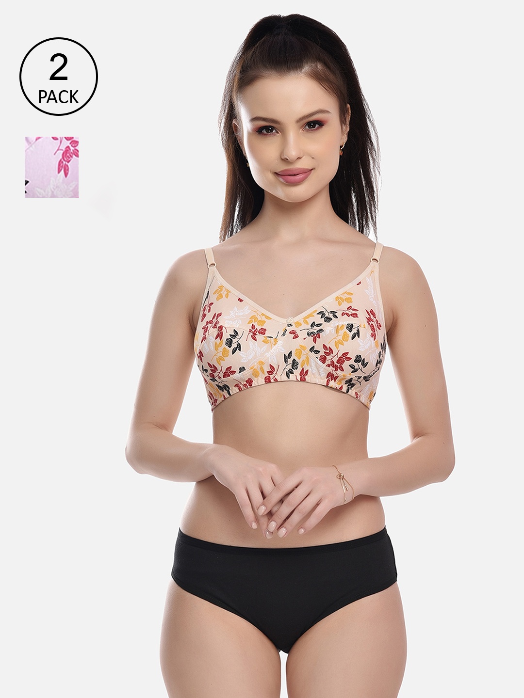 

FIMS Women Pack of 2 Pink & Beige Printed Lingerie Set
