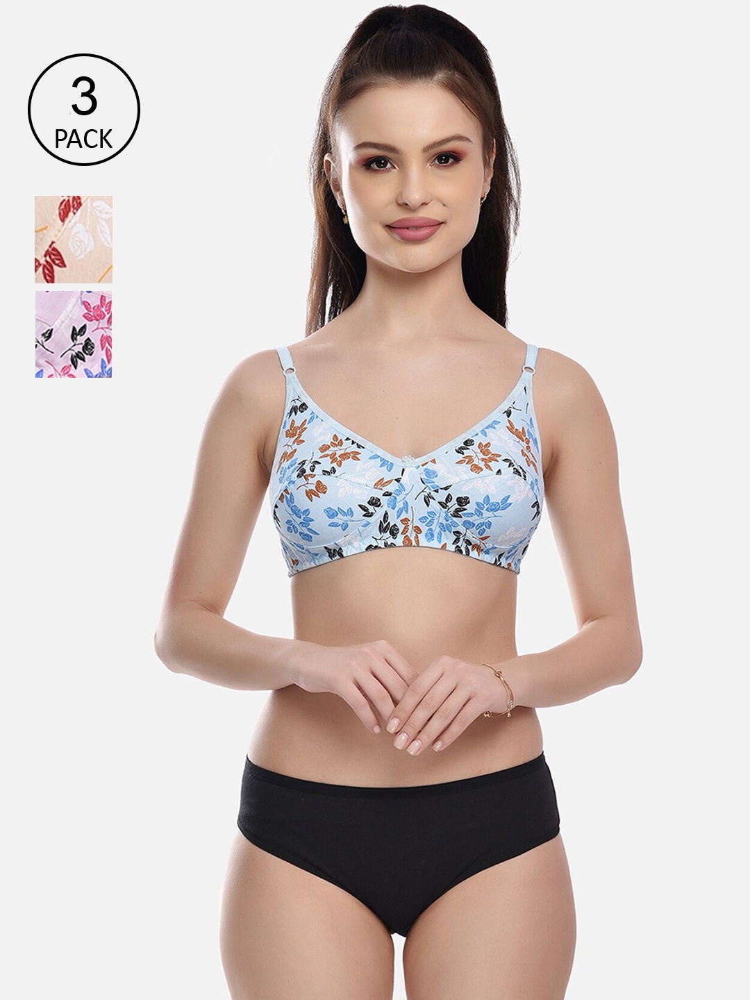 

FIMS Women Pack of 3 Printed Lingerie Set, Blue