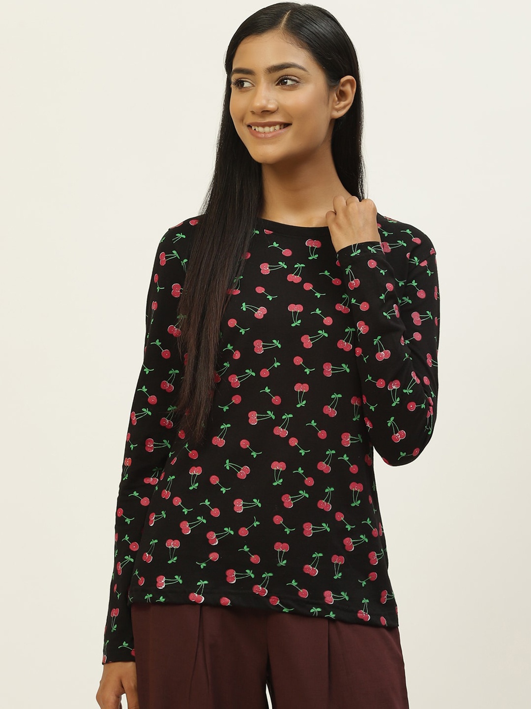 

Kryptic Women Black Printed Pure Cotton Lounge Tshirt