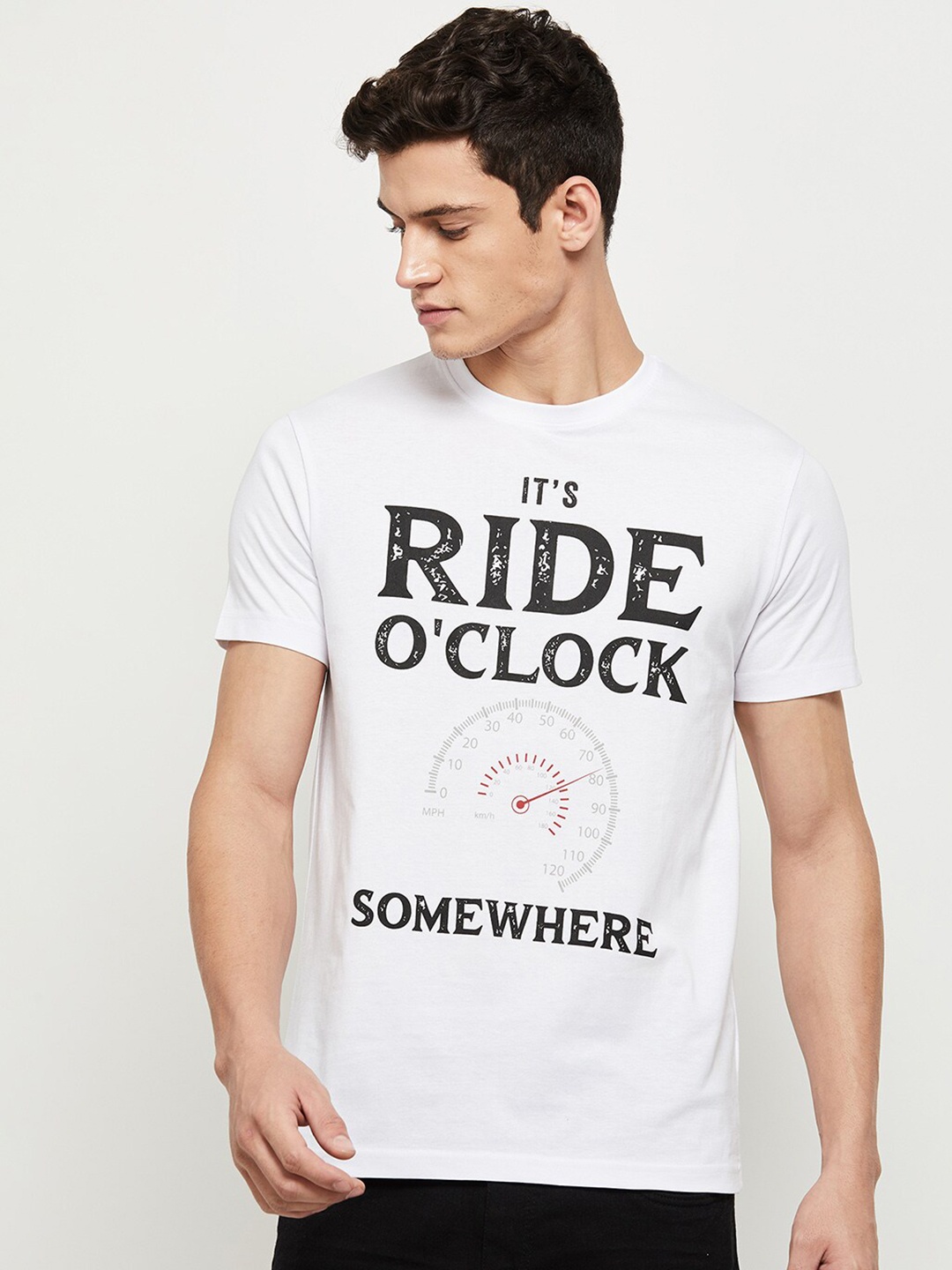 

max Men White Typography Printed T-shirt