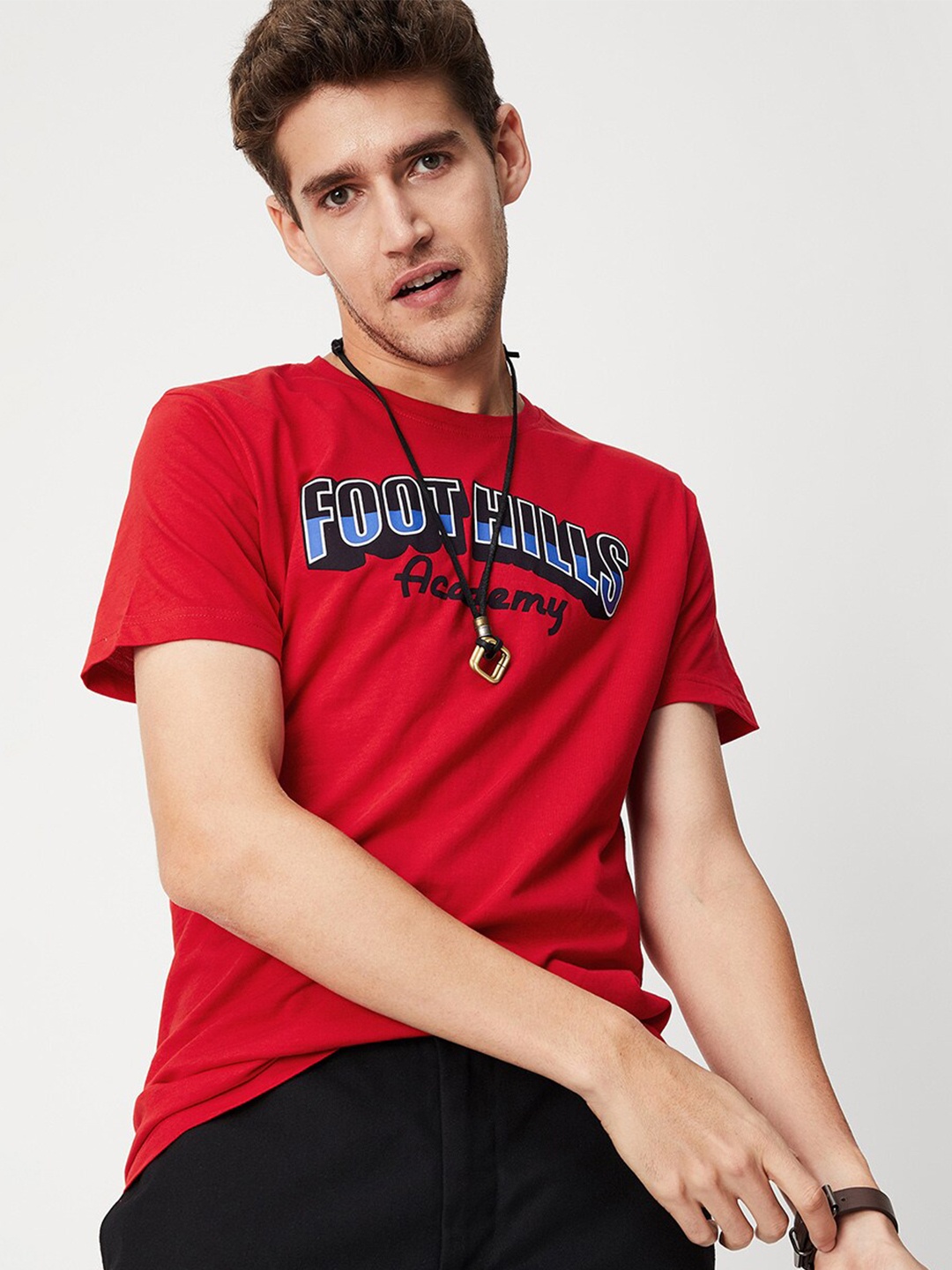 

max Typography Printed Cotton T-shirt, Red