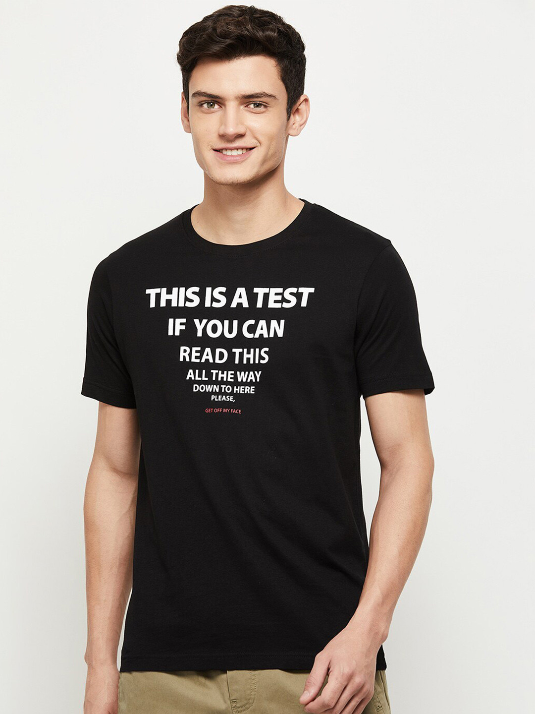 

max Men Black Typography Printed T-shirt