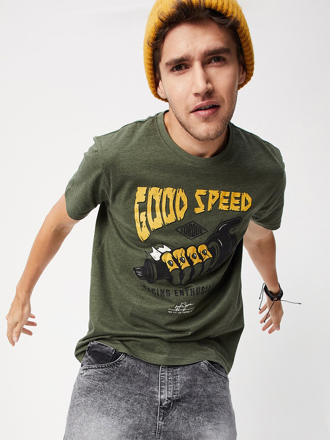

max Men Green Printed T-shirt
