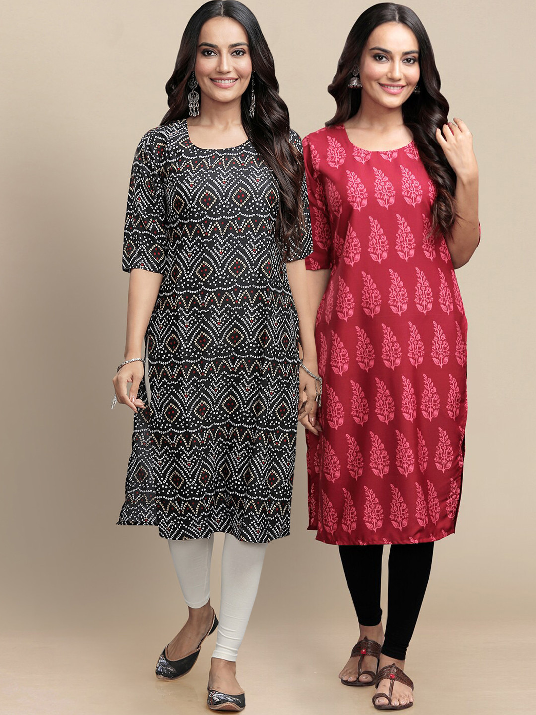 

Ethnic basket Pack Of 2 Ethnic Motifs Printed Crepe Kurta, Black