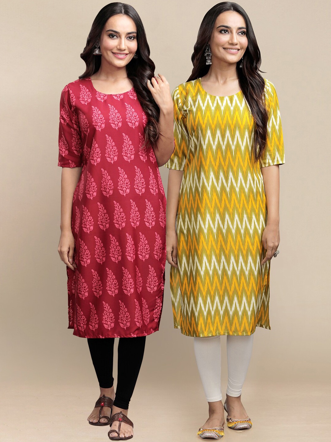 

Ethnic basket Pack Of 2 Geometric Printed Crepe Kurta, Maroon