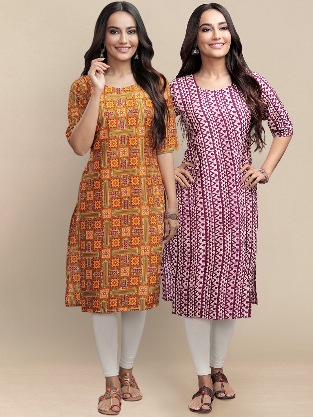 

Ethnic basket Pack Of 2 Printed Crepe Kurta, Mustard