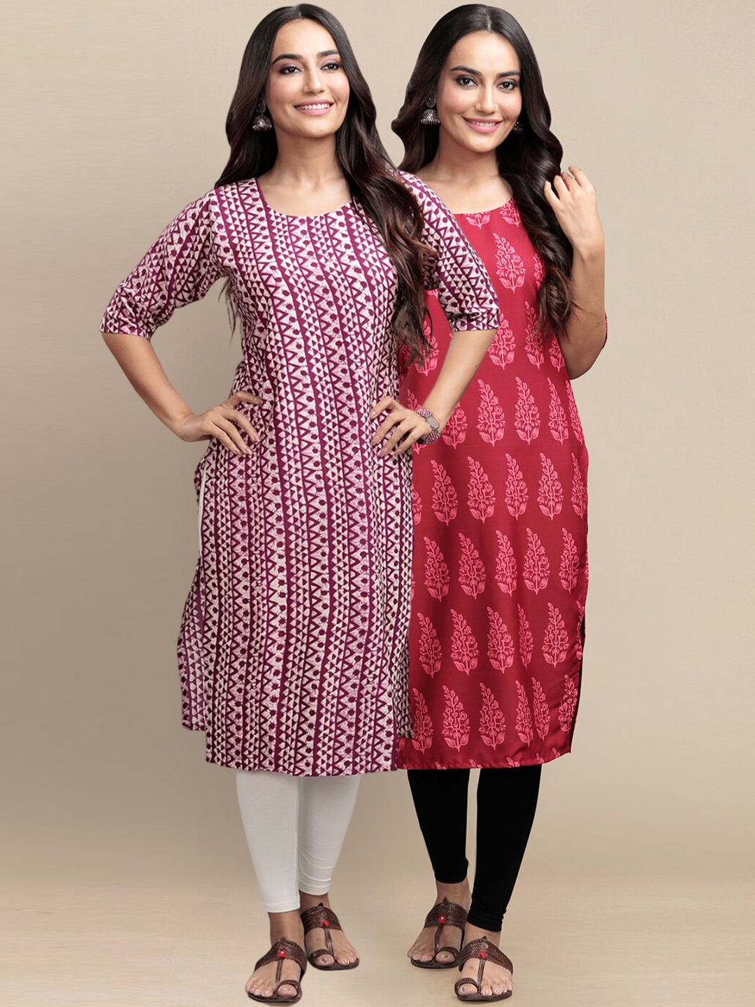 

Ethnic basket Pack Of 2 Ethnic Motifs Printed Crepe Kurta, Maroon