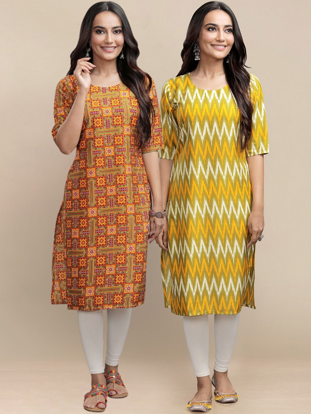 

Ethnic basket Pack Of 2 Printed Crepe Kurta, Mustard