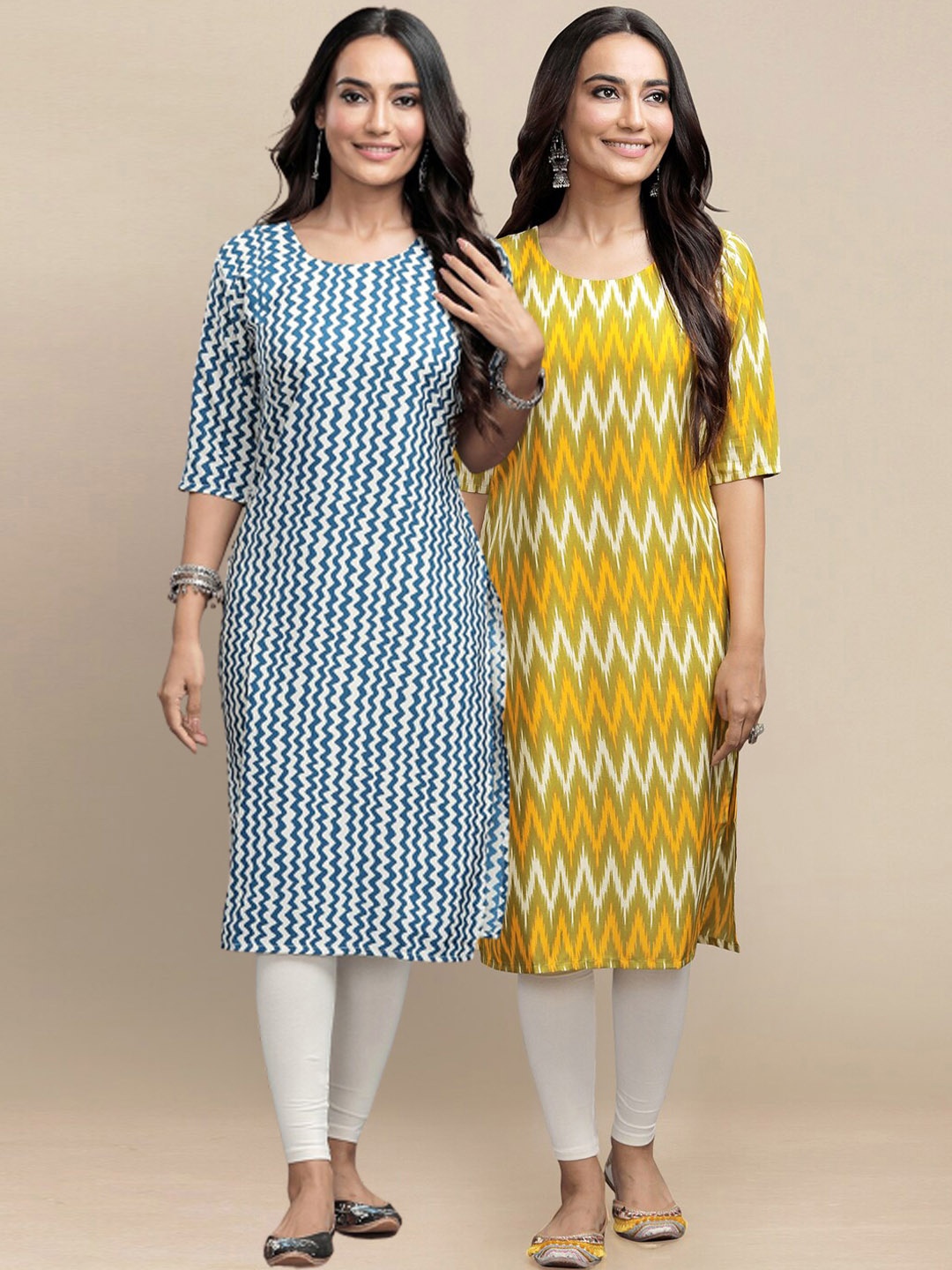 

Ethnic basket Pack Of 2 Geometric Printed Crepe Kurta, Blue