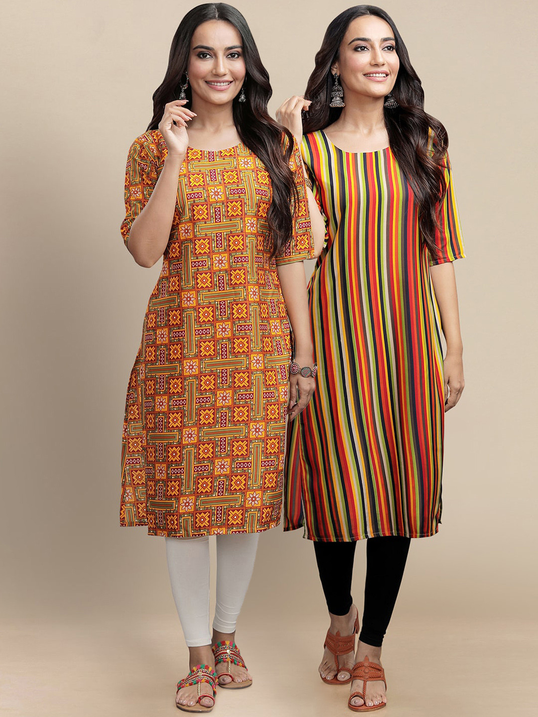 

Ethnic basket Pack Of 2 Printed Crepe Kurta, Mustard