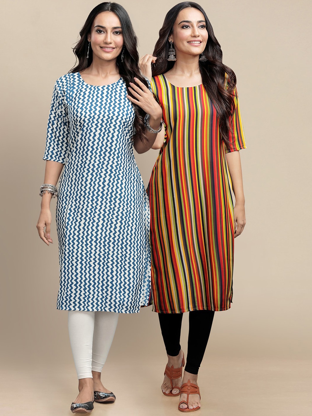 

Ethnic basket Pack Of 2 Geometric Printed Crepe Kurtas, Blue
