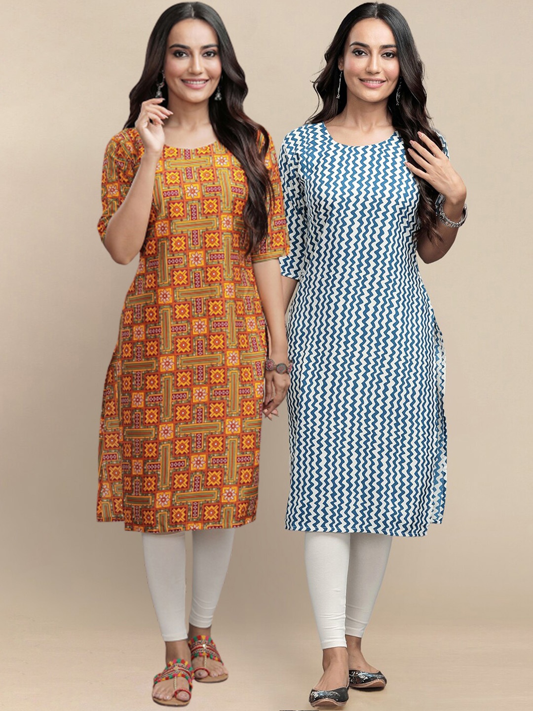 

Ethnic basket Pack Of 2 Ethnic Motifs Printed Crepe Kurtas, Mustard
