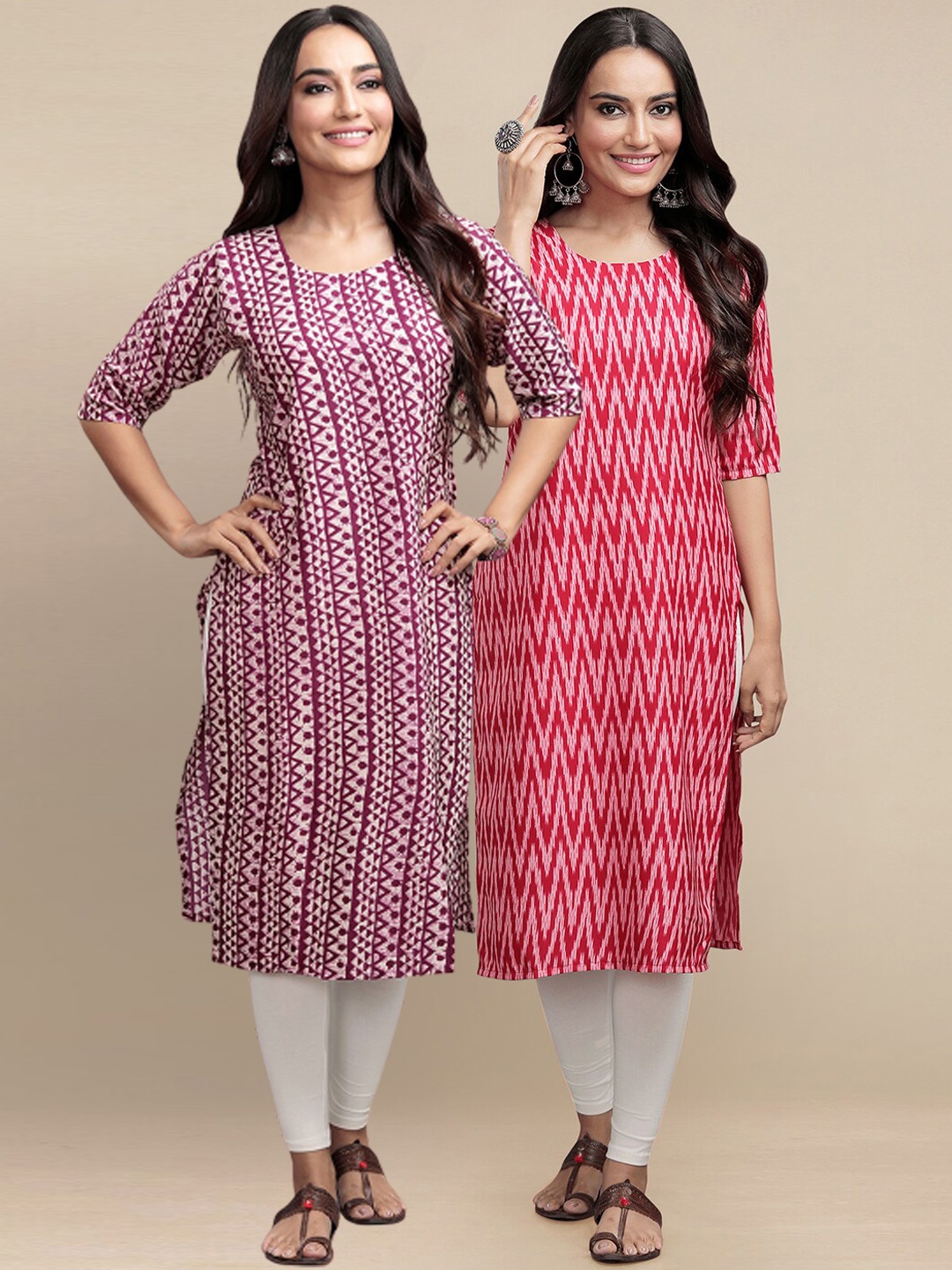 

Ethnic basket Pack Of 2 Geometric Printed Crepe Kurtas, Maroon