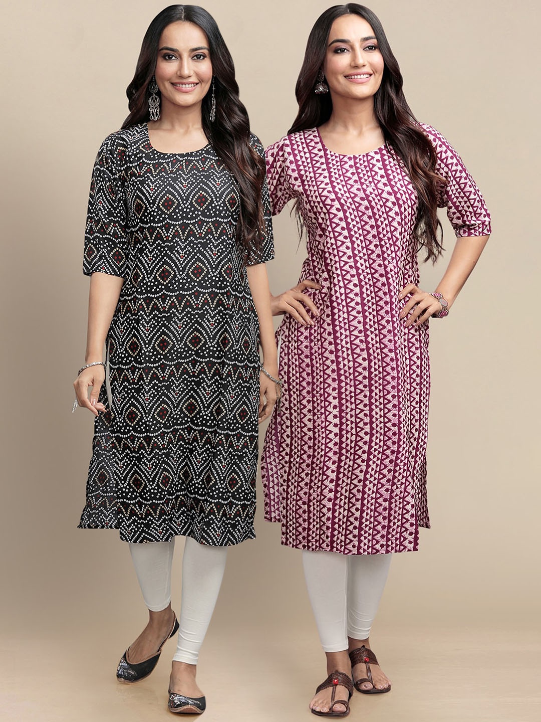 

Ethnic basket Pack Of 2 Ethnic Motifs Printed Crepe Kurtas, Black