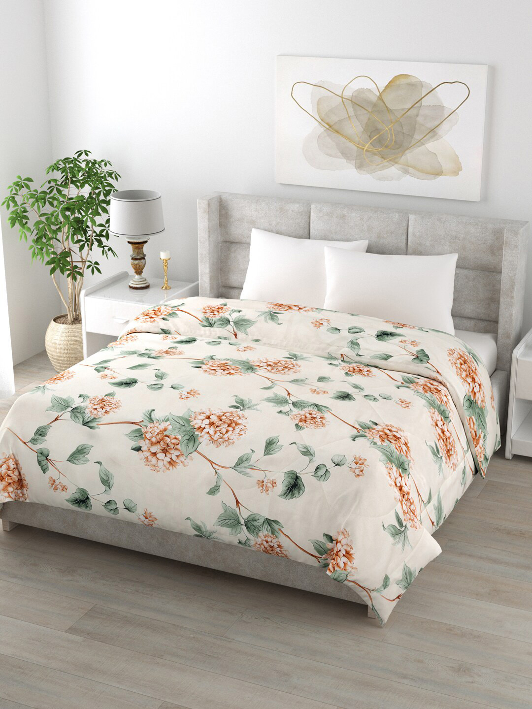 

Clasiko Off White & Brown Printed Heavy Winter 233 GSM Double Bed Reversible Comforter
