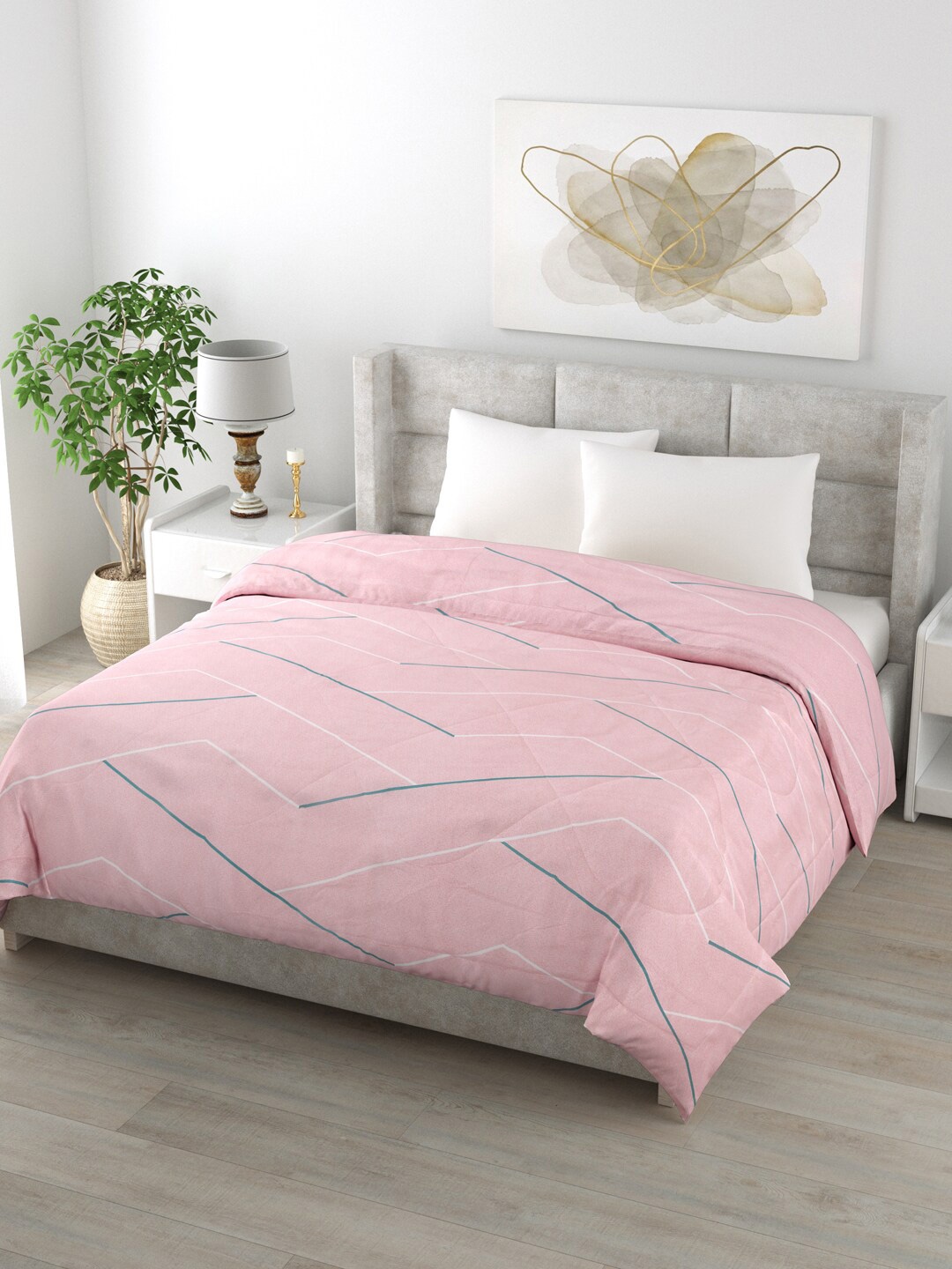 

Clasiko Pink & White Printed Heavy Winter 233 GSM Cotton Double Bed Reversible Comforter