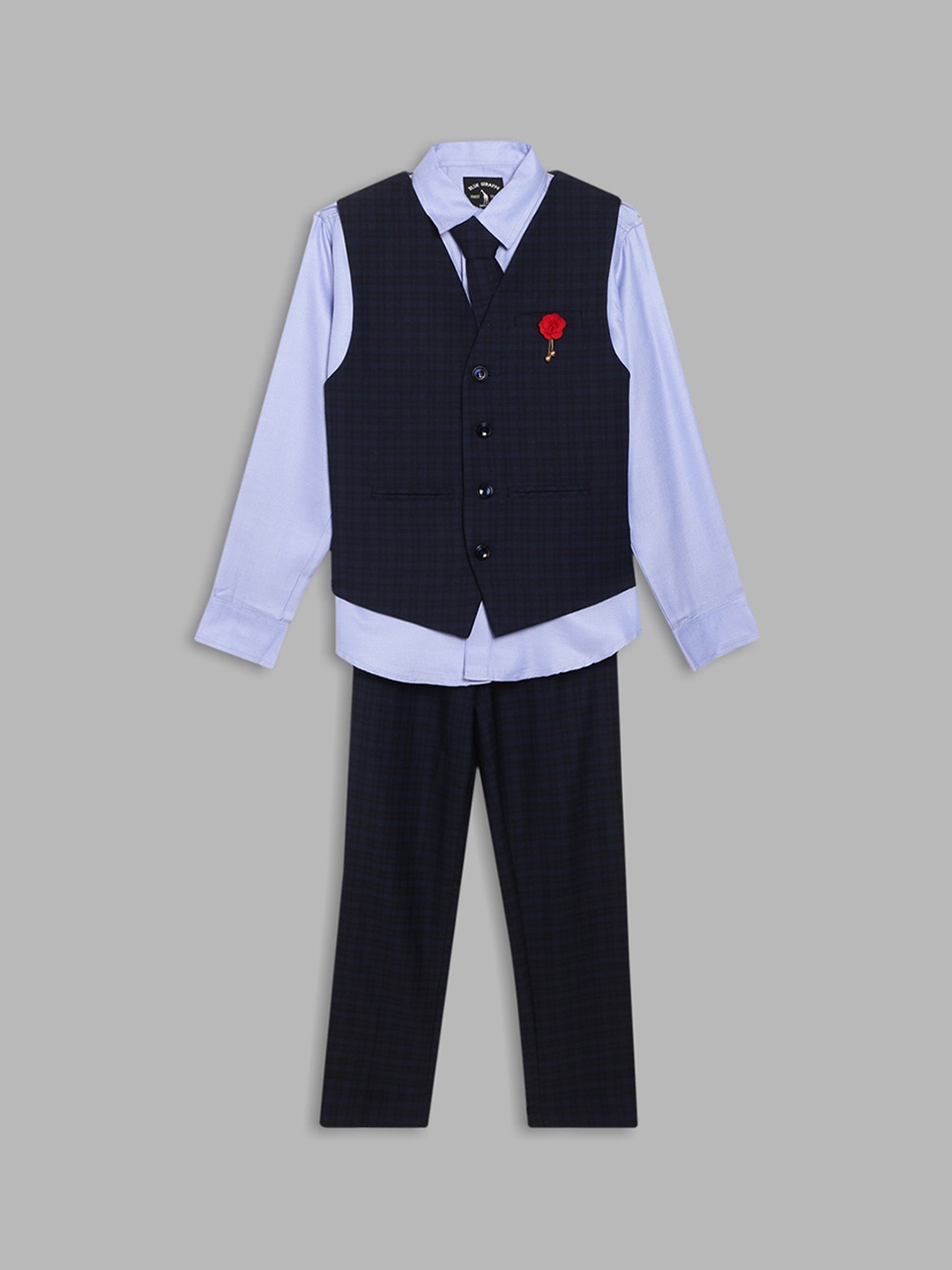 

Blue Giraffe 3-Piece Boys Navy Blue Checked Suits