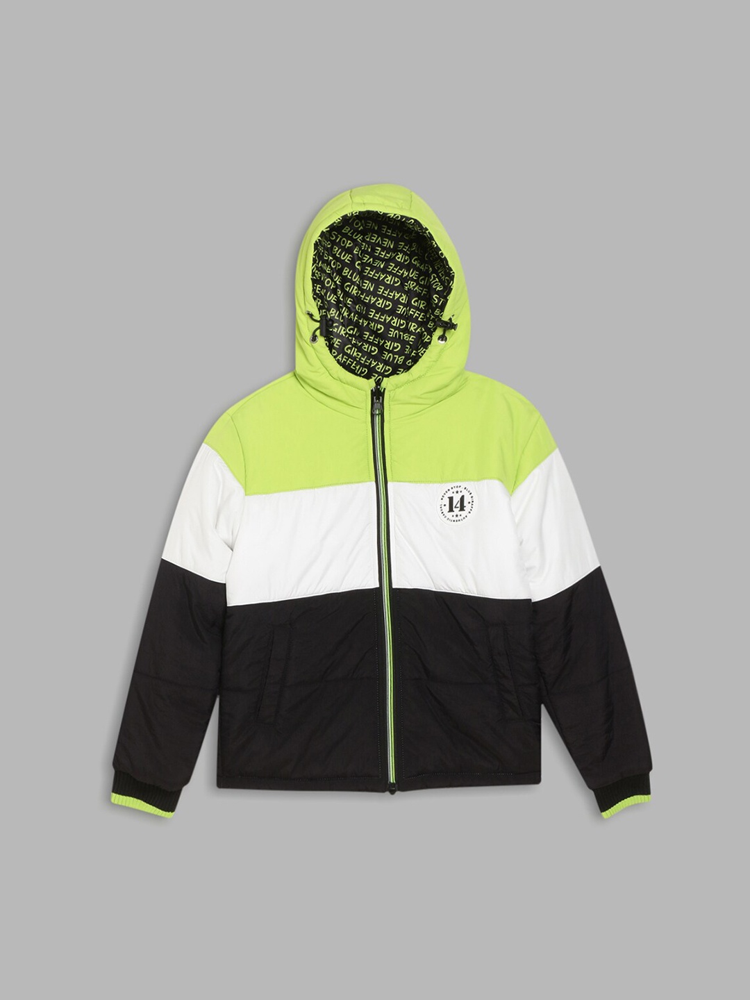 

Blue Giraffe Boys Green White Colourblocked Padded Jacket
