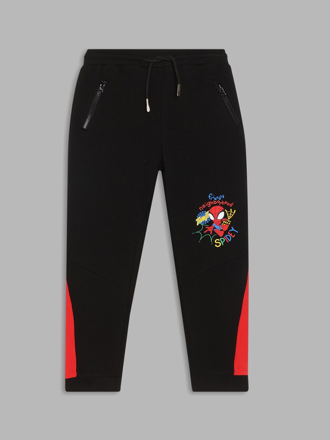 

Blue Giraffe Boys Black Spiderman Printed Regular fit Track Pant Jogger
