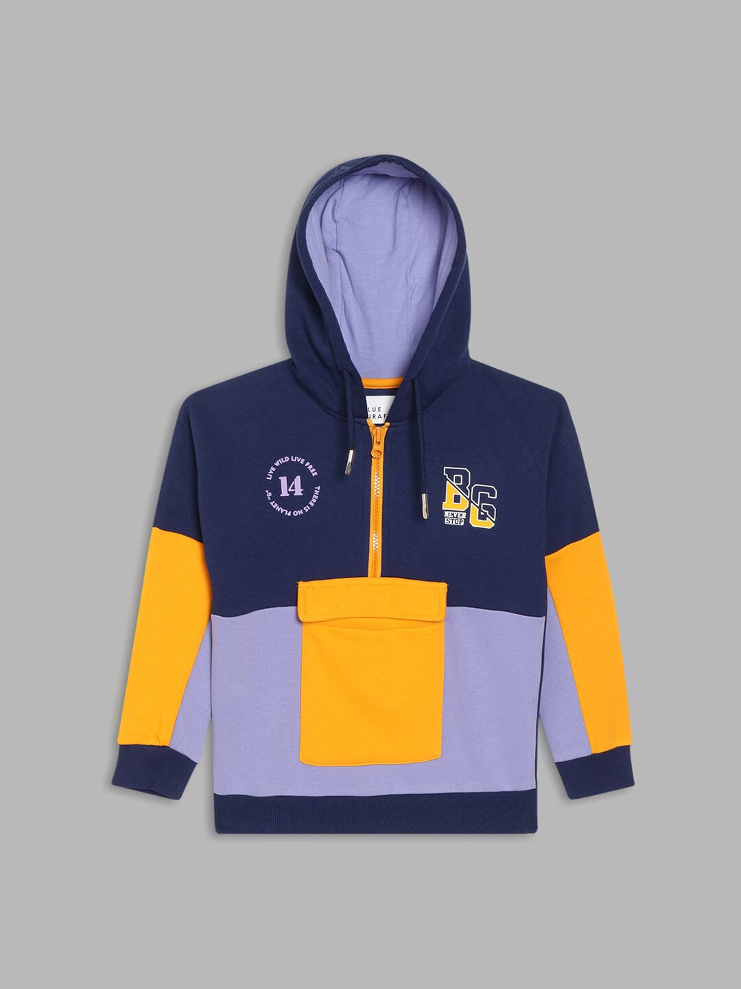 

Blue Giraffe Boys Navy Blue Colourblocked Hooded Sweatshirt