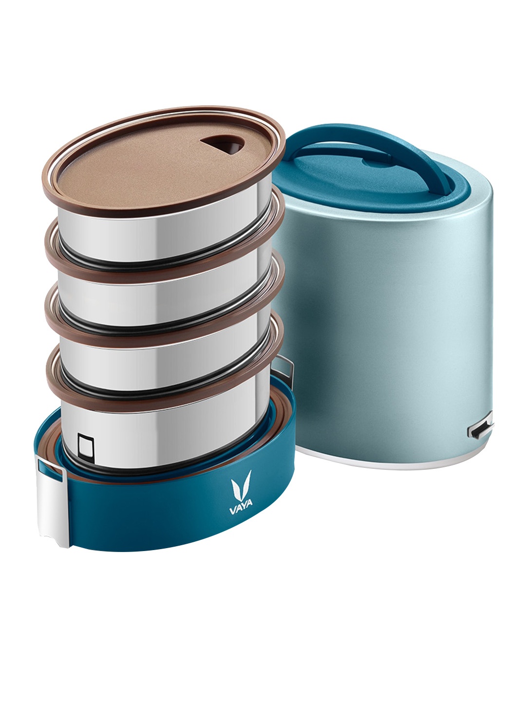 

Vaya Blue Solid Click It Stainless Steel Four Piece Lunch Box 1.3L