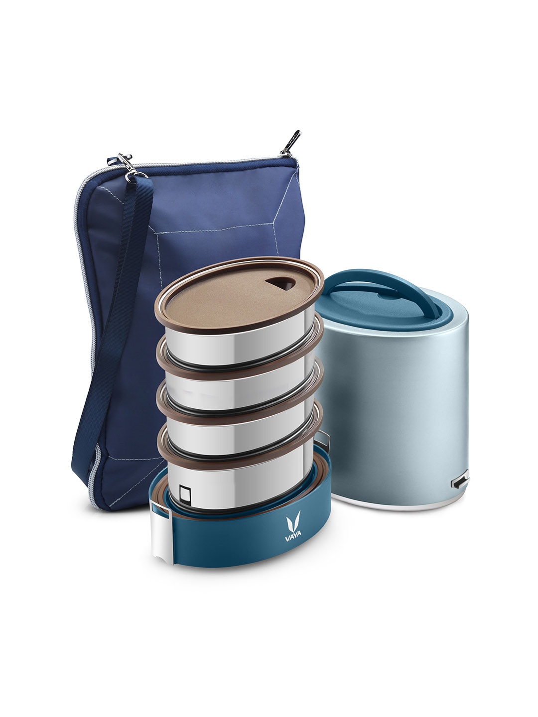 

Vaya Blue Solid Lunch Box with Bag Mat 1.3 L