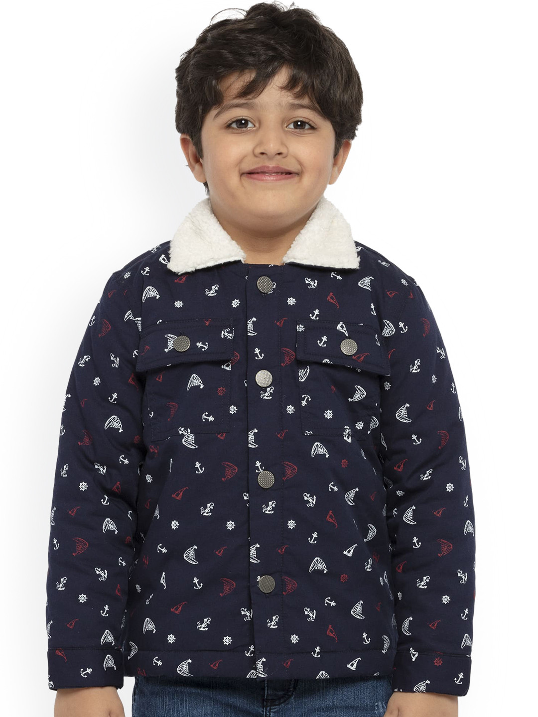 

UNDER FOURTEEN ONLY Boys Navy Blue Cotton Bomber Jacket